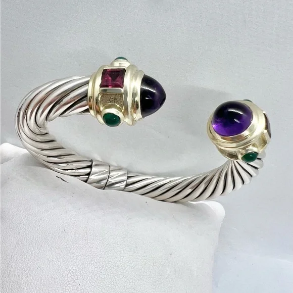 David Yurman 10mm 14K Gold, Sterling Silver Multicolor Renaissance Cuff Bracelet - Picture 16 of 16